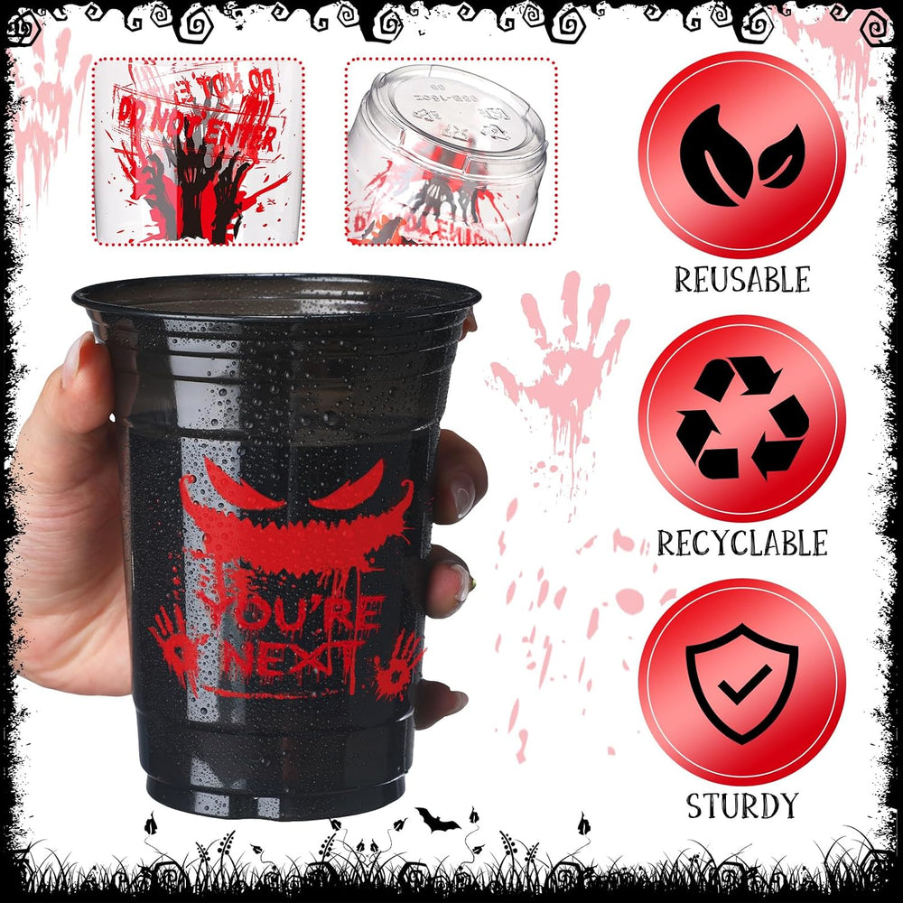 Sliner 120 Pack Halloween Cups 16 oz Bloody Hand Print Plastic Cups