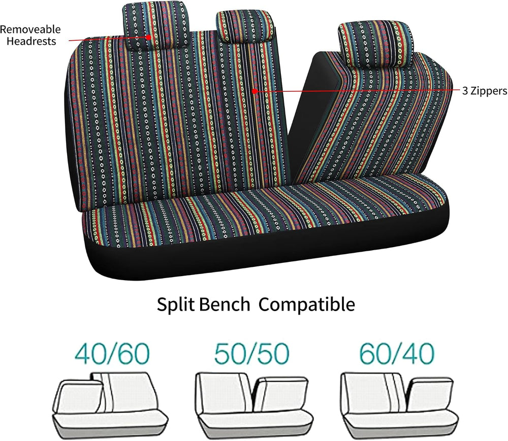 HAIYAOTIMES Baja Saddle Blanket Car Seat Covers Full Set with Seat Belt Pads,...