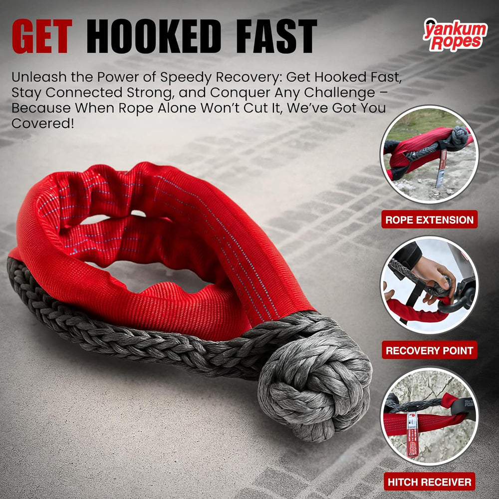 Yankum 7/16" Soft Shackle with Red Chafe Sleeve - Synthetic Recovery, He...