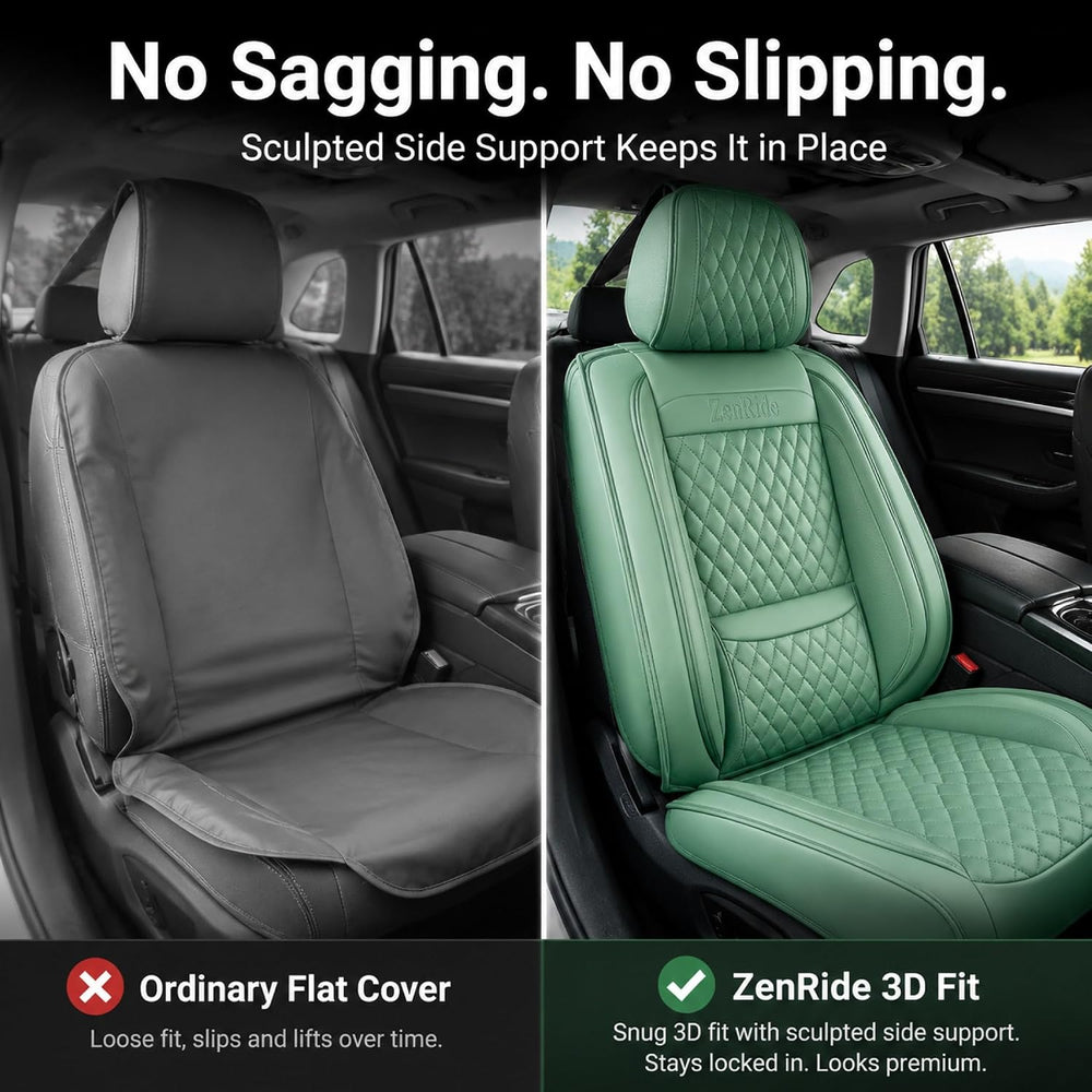 Green Thick Nappa Leather Automotive Front Car Seat Covers Set of 2