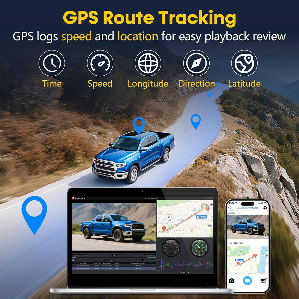 Front and Rear Dash Cam for Truck: 4K+1080P Dual Dash Camera for Ford F150