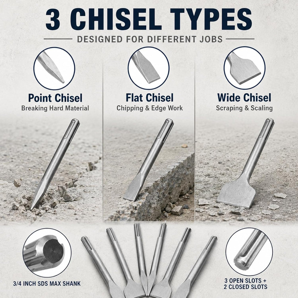 APACALI 6 Piece SDS Max Chisel Bit Set, 11 Inch Rotary Hammer Chisel Bits for...