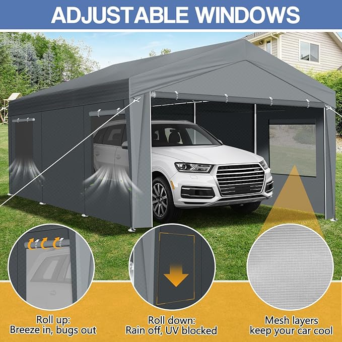 VINGLI 12 x 20 ft Outdoor Portable Storage Shed, Heavy Duty Bike Tent