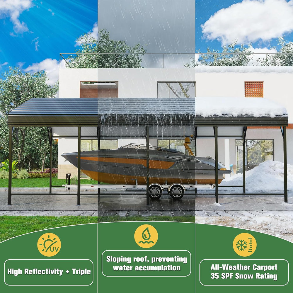 Polar Aurora 12x20 FT Metal Carport, Car Port with Enhanced Base
