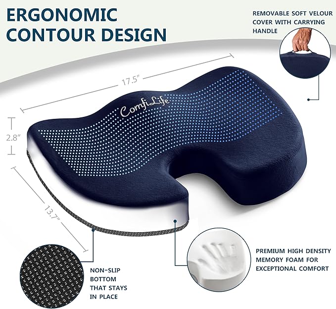 ComfiLife Premium Seat Cushion – 100% Memory Foam Office Chair Cushion