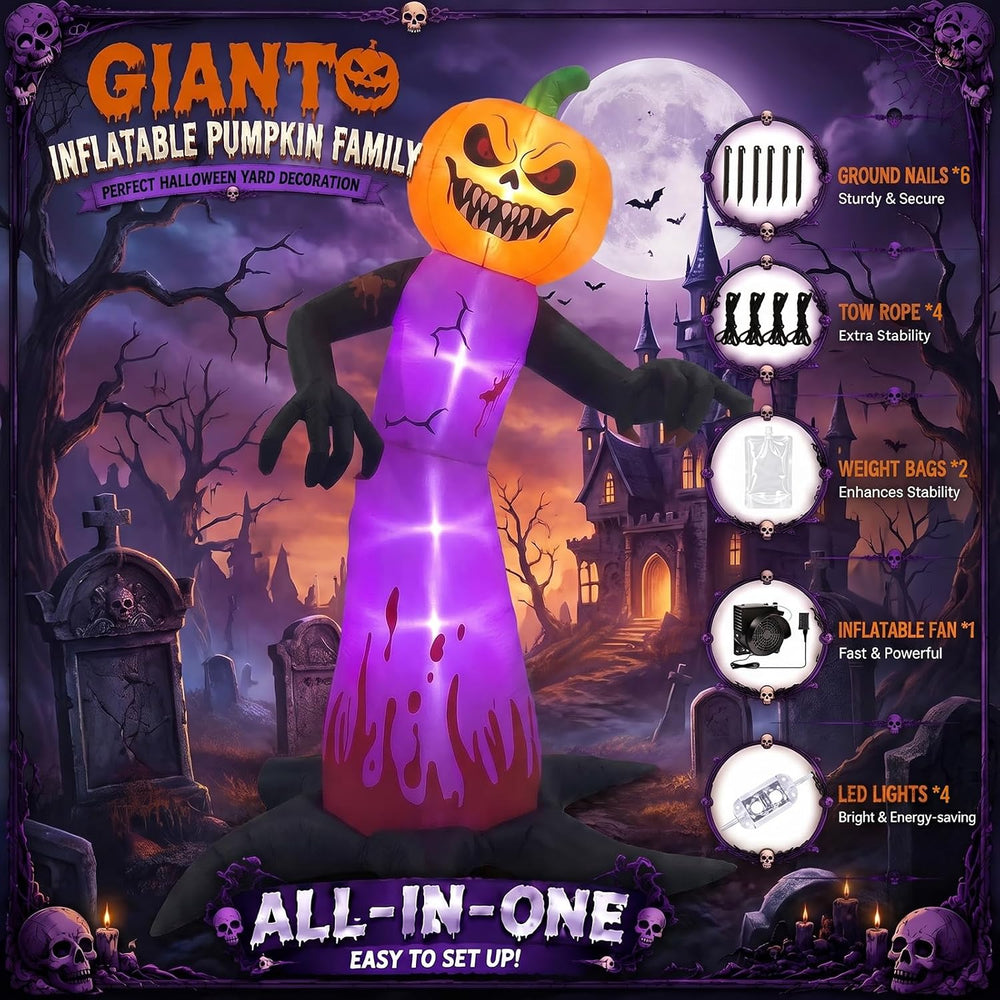 Gardwin 12 FT Halloween Inflatables Evil Pumpkin Head Monster Outdoor Decorat...