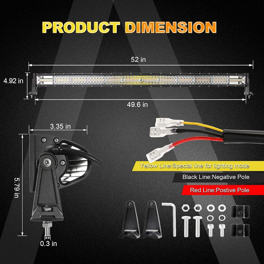 Auxbeam 50" Curved LED Light Bar, 288W Dual-Color 6 Modes Driving Lights