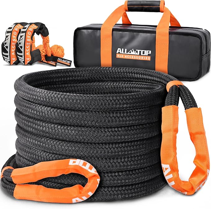 ALL-TOP Kinetic Recovery Rope Kit w/ 2 Soft Shackles, 1in x 20ft, Heavy Duty
