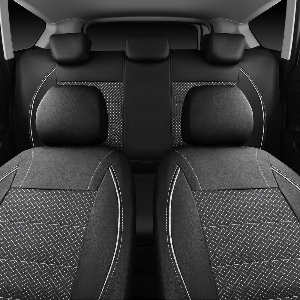 CAR PASS Piping PU Leather Car Seat Cover Full Set, Inside Zipper Design and ...