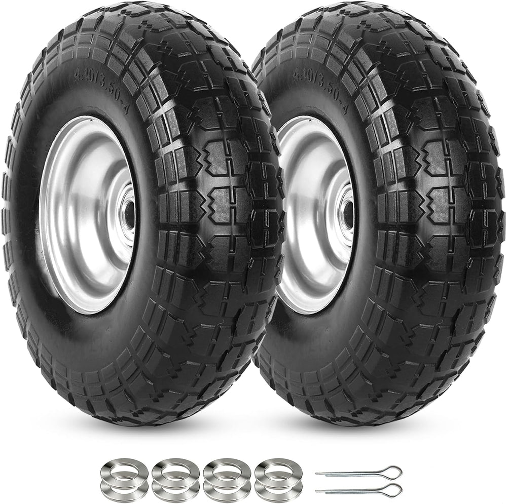 AR-PRO 2-Pack 4.10/3.50-4 Flat Free Tire and Wheel, 10" Solid Dolly Wheels
