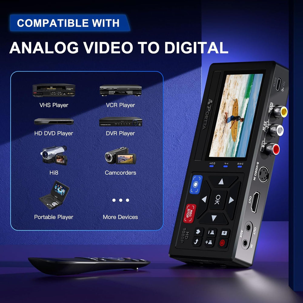 Portta VHS to Digital Converter, Video to Digital Recorder with Remote, Compa...