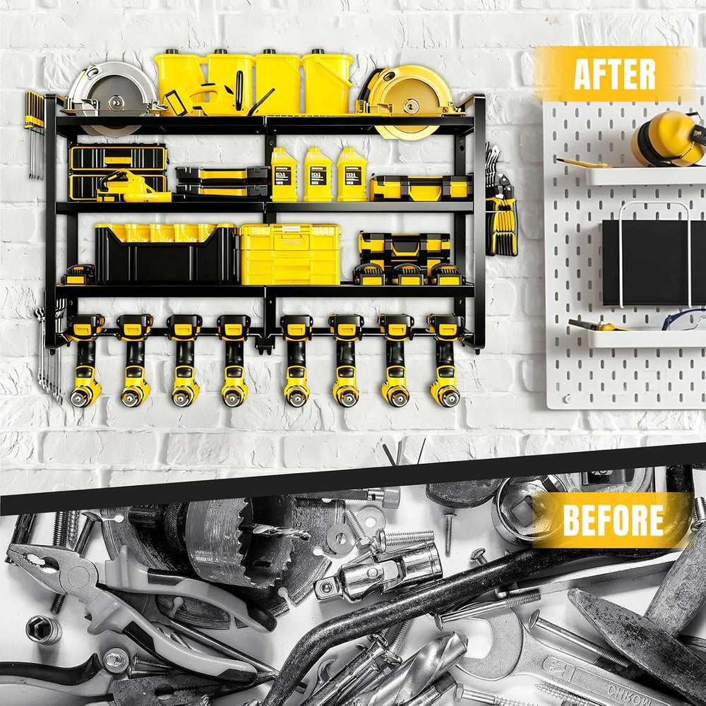 Heavy Duty 4-Tier Wall Mount Tool Rack, 8-Drill Holder & Charging Station...
