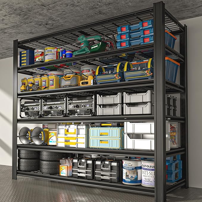 6 Tier Metal Shelving Unit, Adjustable Storage Shelves, Living Room