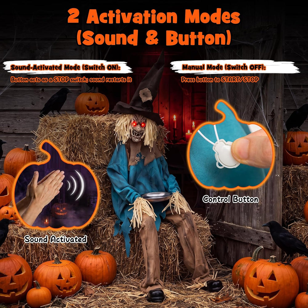 Tangkula 5.2 FT Animated Halloween Sitting Scary Scarecrow Decoration