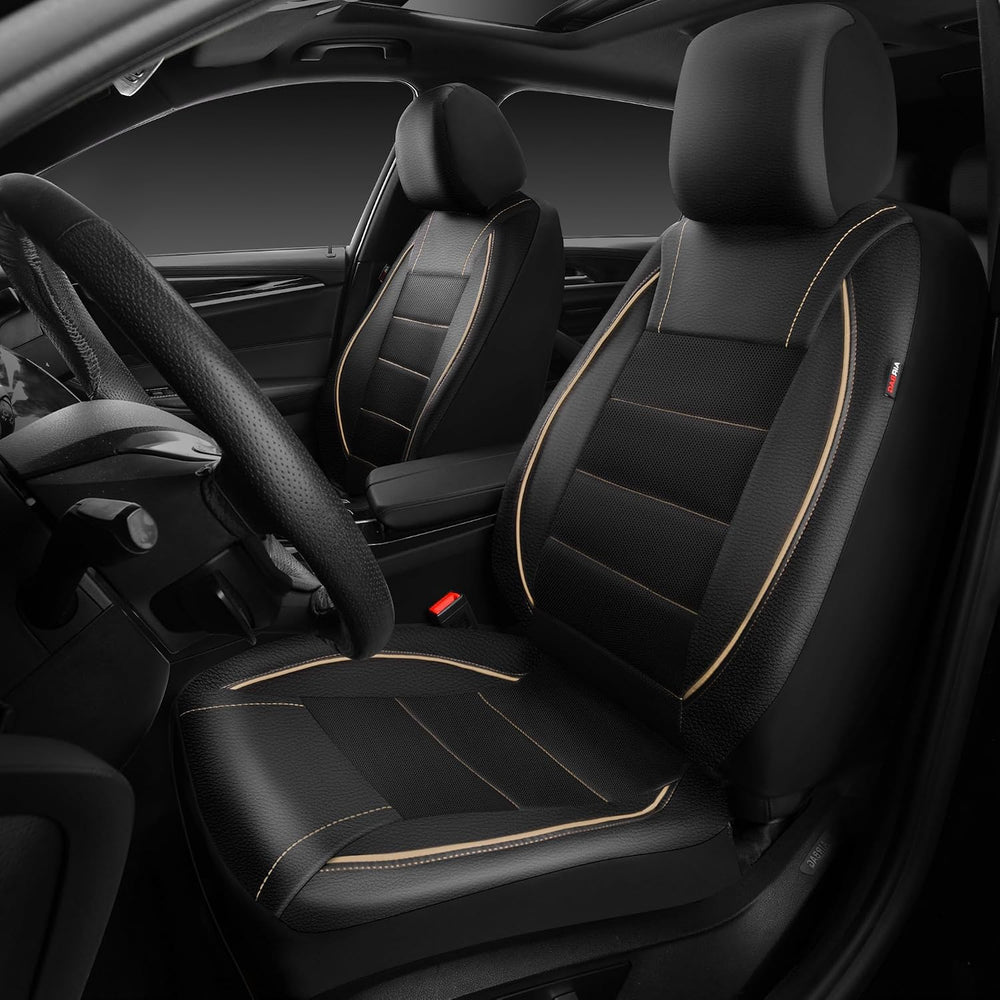 CAR PASS Universal FIT Piping Leather Two Front Seat Covers, Waterproof Faux ...