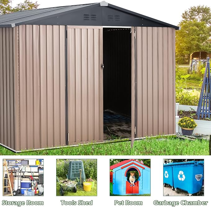 AECOJOY Shed 8' x 10' Outdoor Storage Metal Shed, Steel Yard Shed