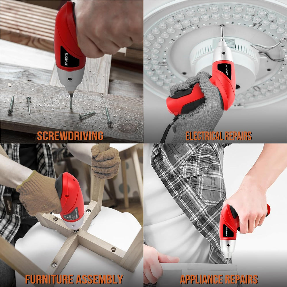 Hi-Spec 3.6V USB Small Power Screwdriver & Home DIY Tool Kit with Case, Red
