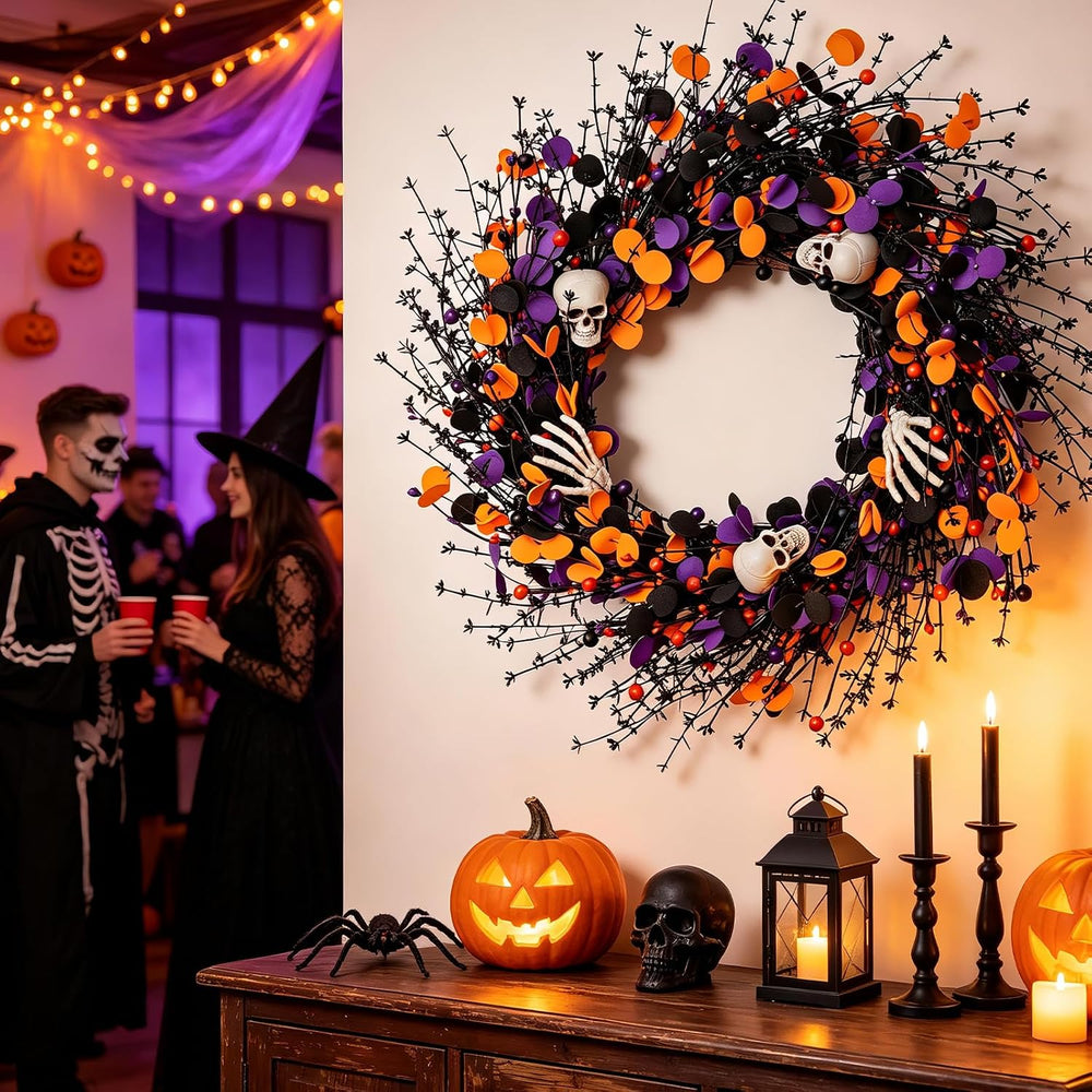 zjlmit Halloween Wreath 24 Inch Halloweeen Wreaths for Front Door Handmade Sk...
