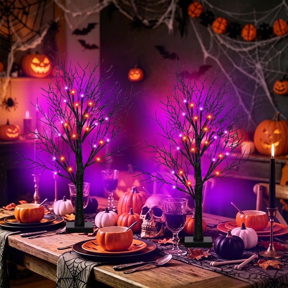 [Timer] 2 Pack Halloween Decorations Indoor, 24 Inch Lighted Black Halloween ...