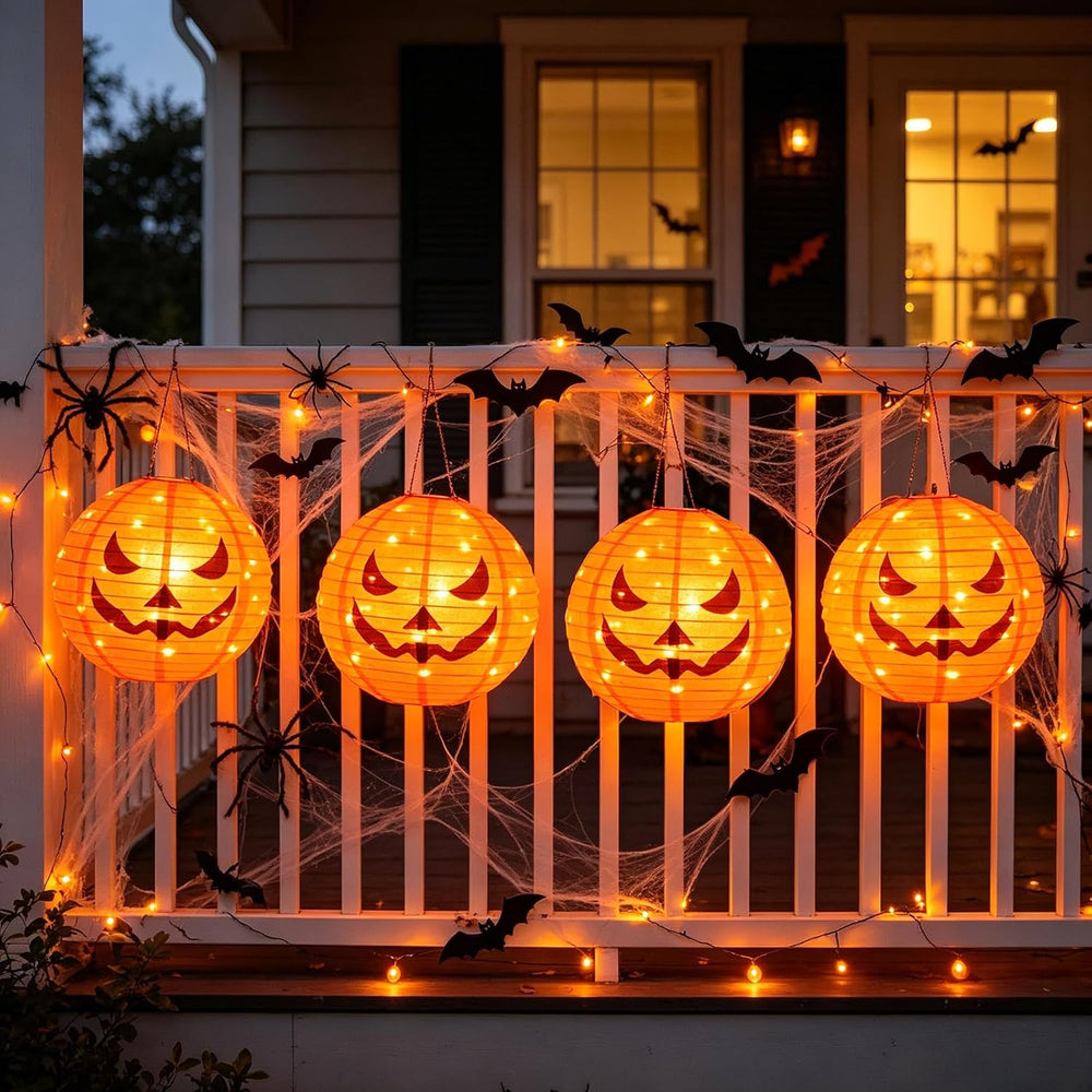 HUGSVIK 4Pcs Solar Pumpkin Lantern Outdoor Hanging Halloween Decorations