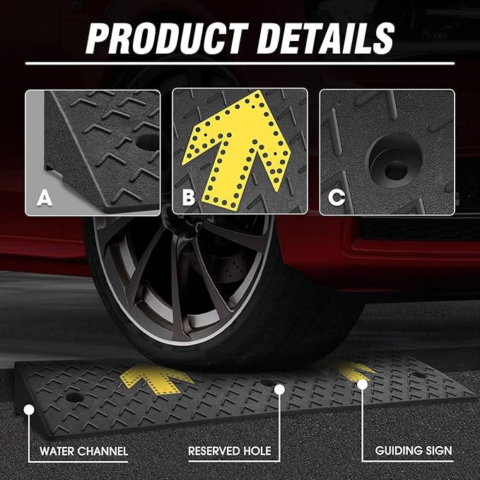 DNA MOTORING 2pcs 4.5" Rise Rubber Arrow Curb Ramp Heavy Duty Loading Th...