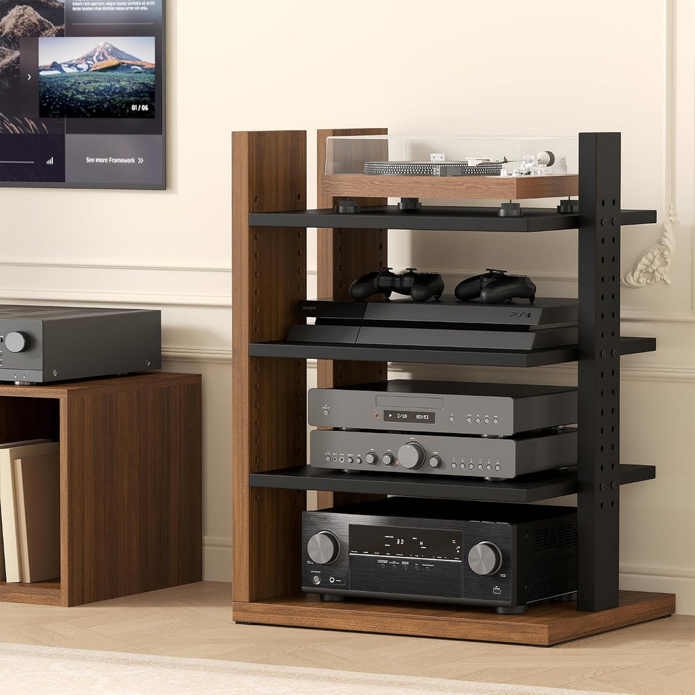 Space-Saving Corner Audio Rack, 4-Tier Stereo Cabinet Media Cabinet with 17-P...