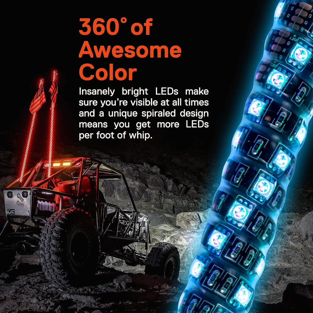 True Mods 2pc 3ft Spiral RGB LED Whip Light for UTV ATV [RF Wireless Remote] ...