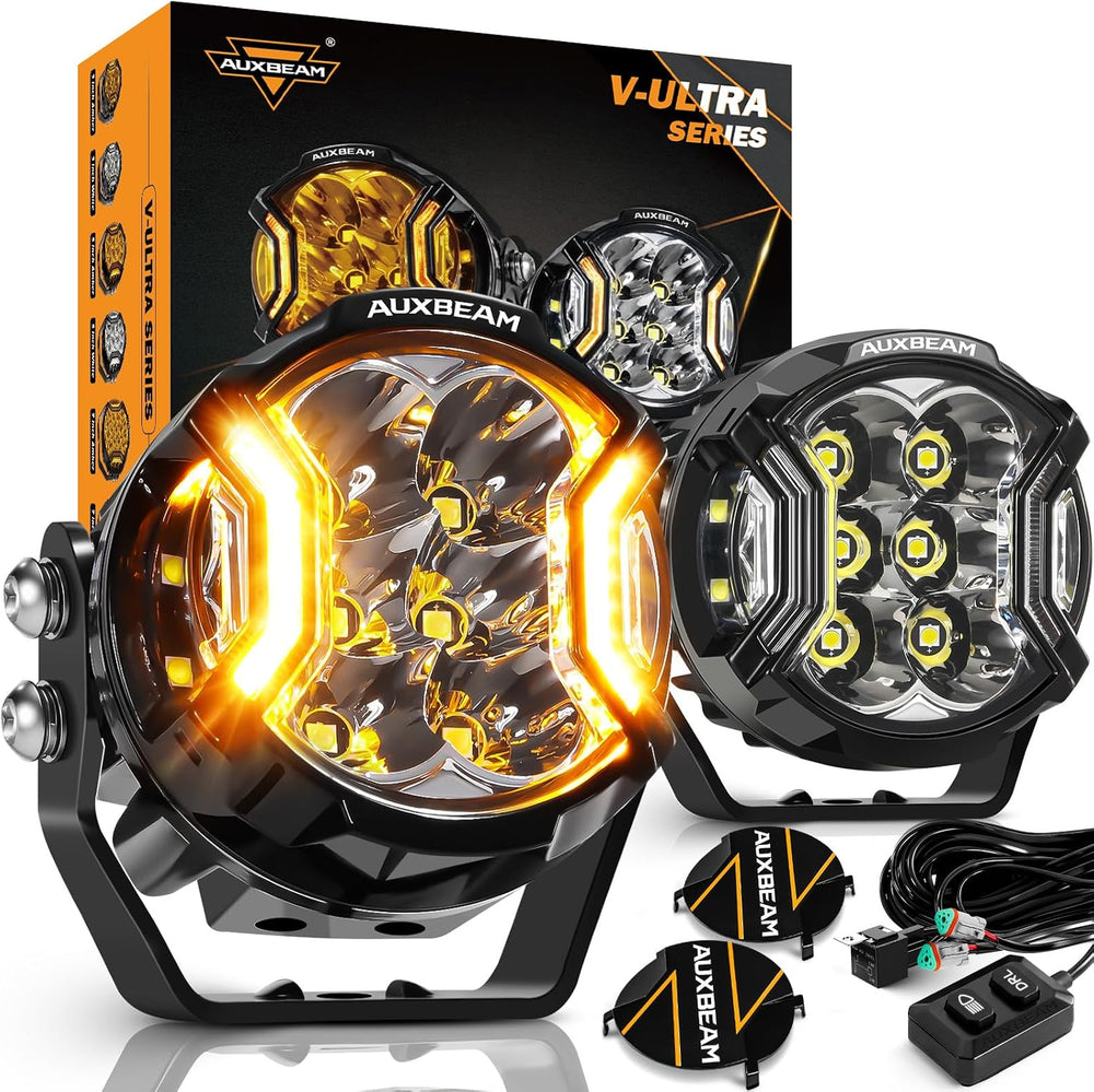 Auxbeam V-Ultra Series 3-Inch Round LED Pods Amber DRL Offroad Lights