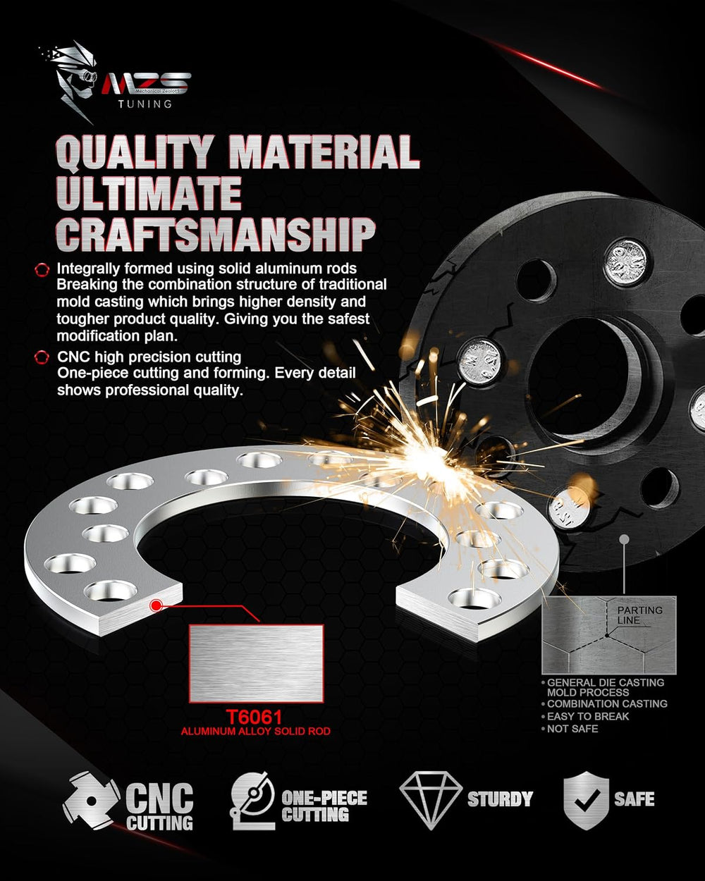 MZS 6x5.5 Wheel Spacers, 1/4" 6mm Thick 6x4.5 / 6x114.3 6x115 6x135 6x13...