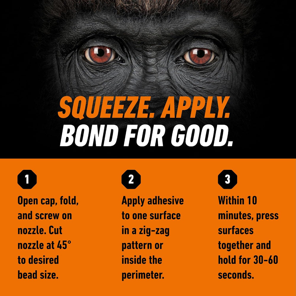 Gorilla Max Strength Construction Adhesive, Clear Glue, 9 Ounce Cartridge (Pa...