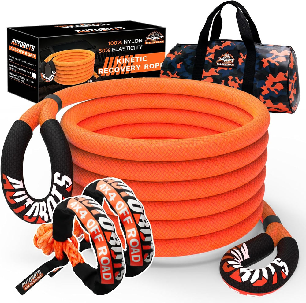 AUTOBOTS Kinetic Recovery Rope 1" x 30'+2 Soft Shackles，Heavy Duty T...
