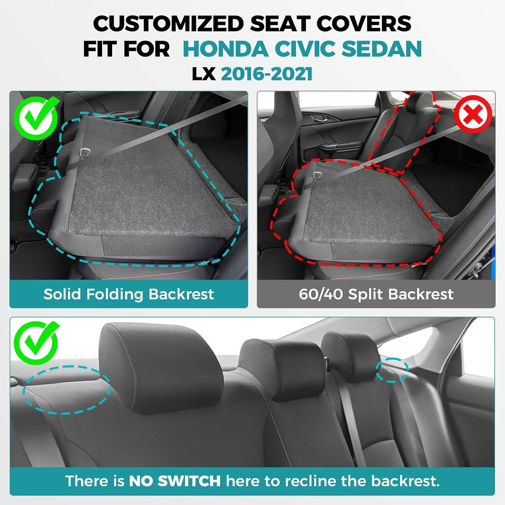 Leather Seat Covers for Honda Civic Sedan LX 2016-2021