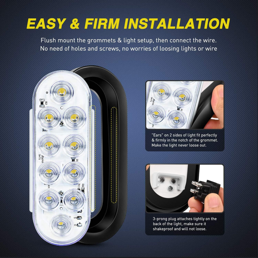 Nilight 6" Oval White LED Trailer Backup Light, White, 4 Pack,Grommet Mount