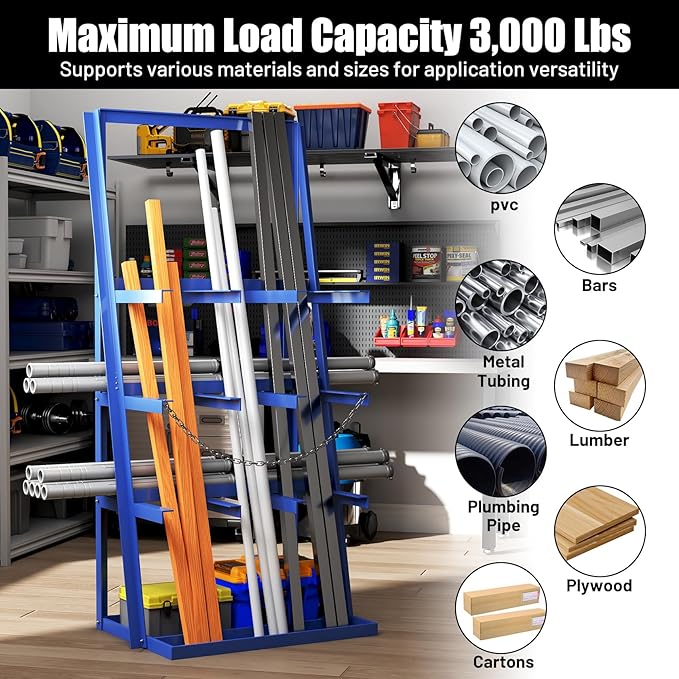 Vertical Bar Rack, 3000 LB Capacity, Steel Bays Long Parts Storage Rack