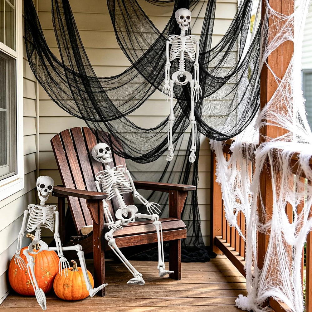 LCZTN 3 Pack 36in Halloween Skeletons,5 Pack 30x72in Black Creepy Cloth,300 s...