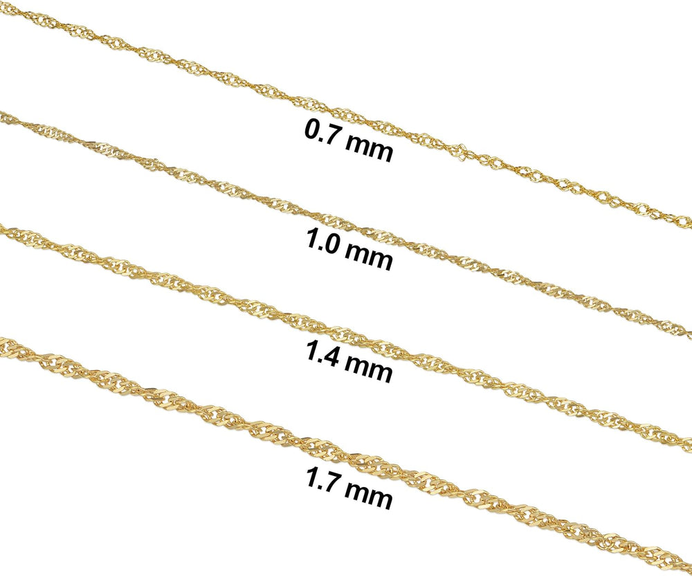 Kooljewelry Solid 10K Yellow Gold Singapore Chain Necklace for Women