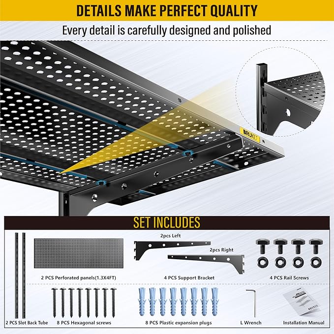 2 Tier 1.3x4ft Garage Shelving Wall Mounted, 400 lbs Load Capacity，15.6x48inch