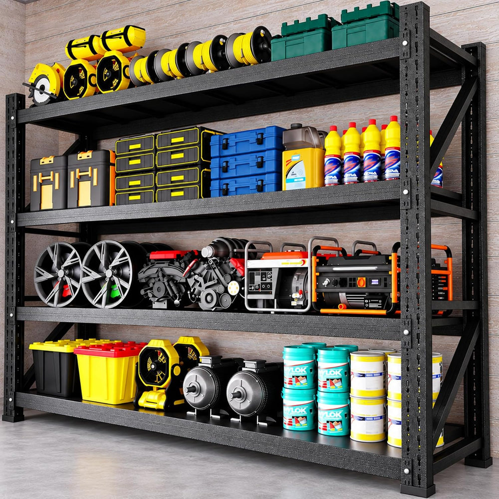 BYNSOE Heavy Duty Shelving Unit 71''W, Garage Shelving Rack 4 Tier Ad...