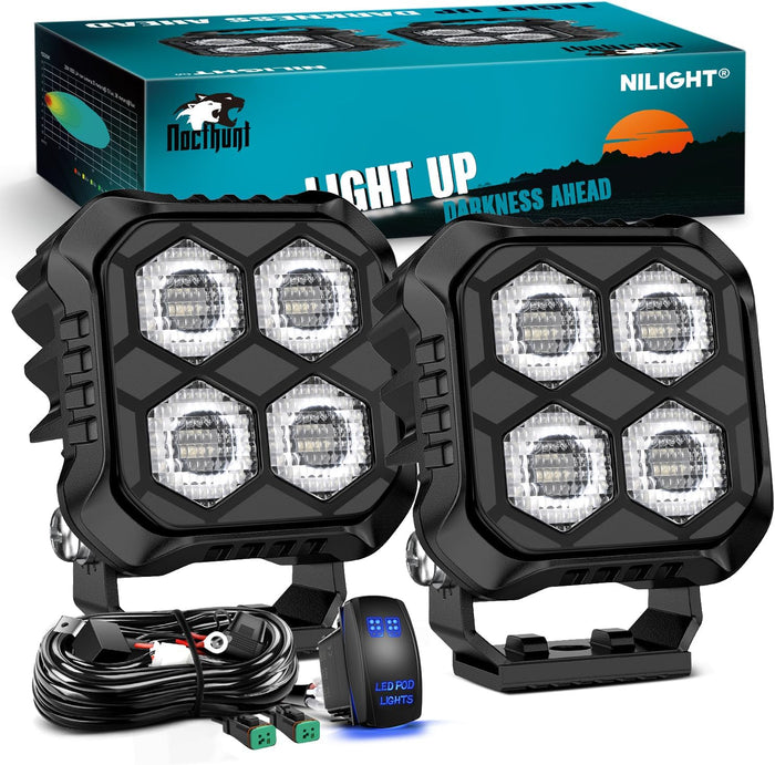 Nilight LED Pod Light 2 PCS 2.8 Inch 20 W 4 LED Square Hyper Flood Beam