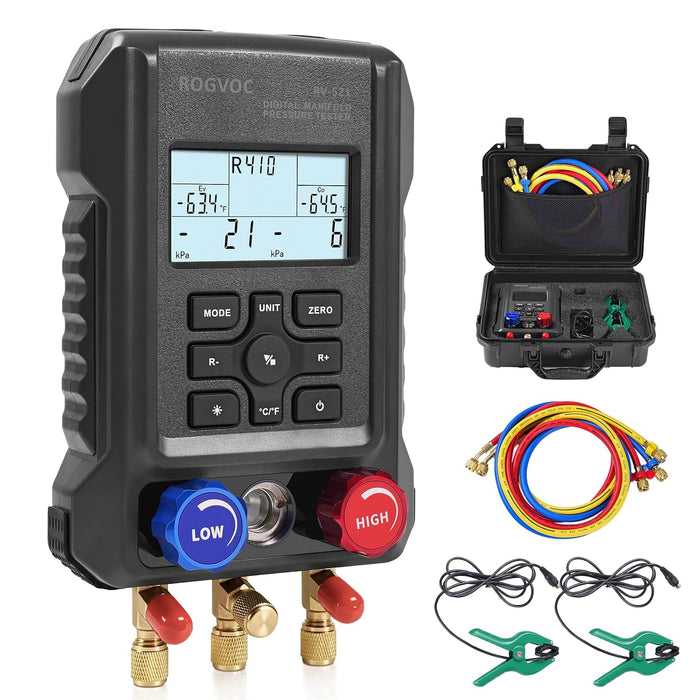 3-Way Digital Manifold Gauge, HVAC Refrigerants AC Gauges Set
