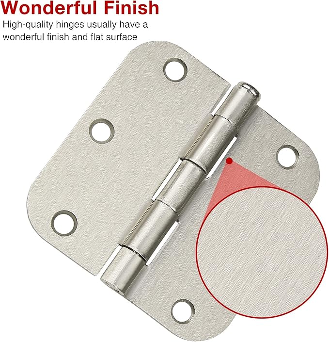 18 Pack Interior Satin Nickel Door Hinges Brushed 3.5 Inch x 1/2" Rounde...