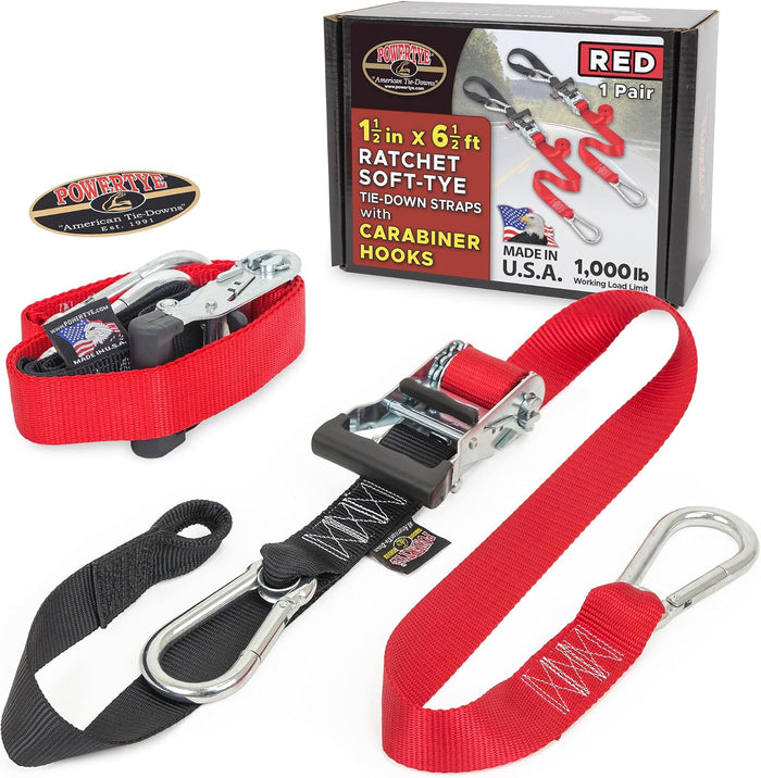 PowerTye 1.5in x 6.5ft Heavy Duty Ratchet Tie-Down Straps