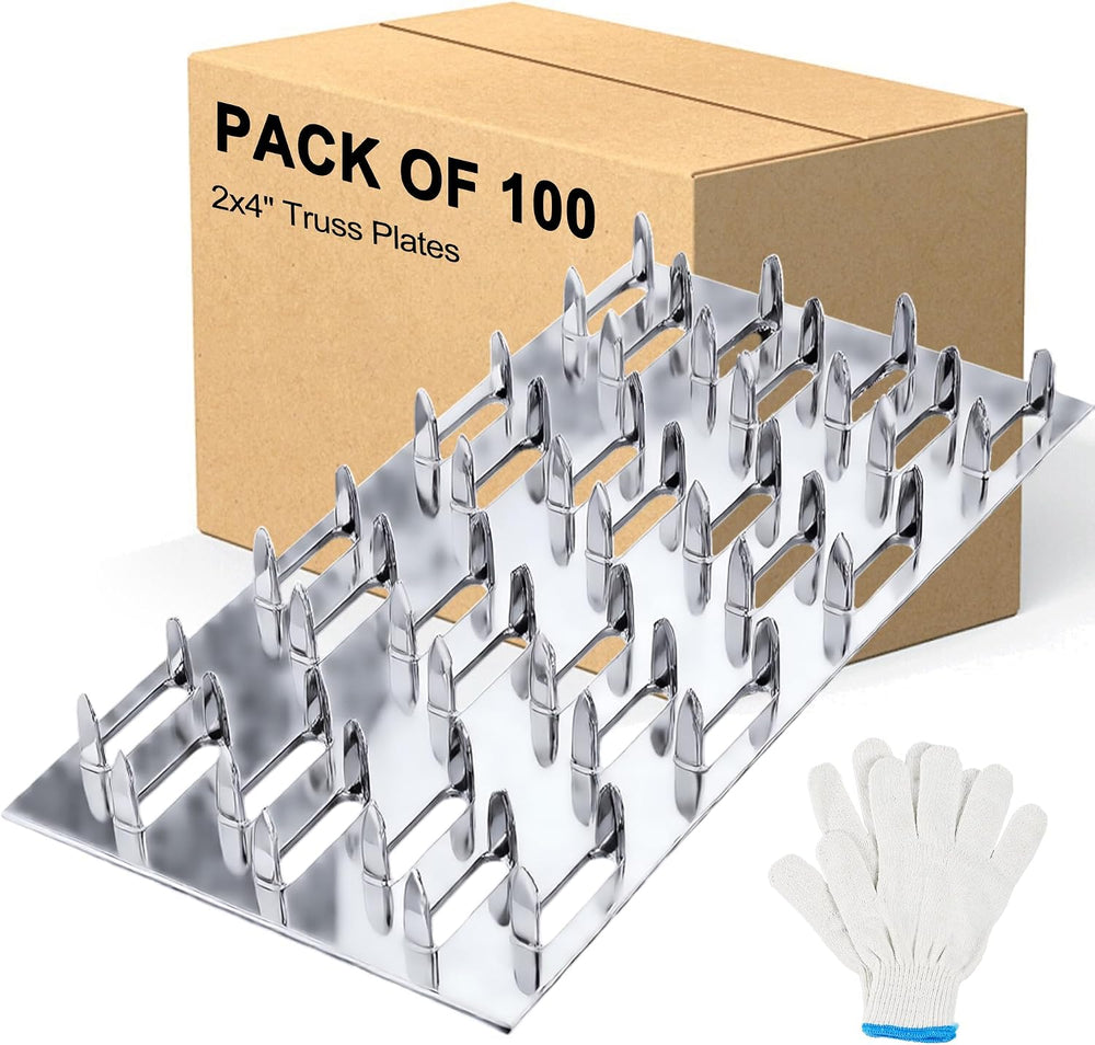 100 Pcs Truss Plates 2x4 Inch, Pronged Galvanized Steel Mending Plates