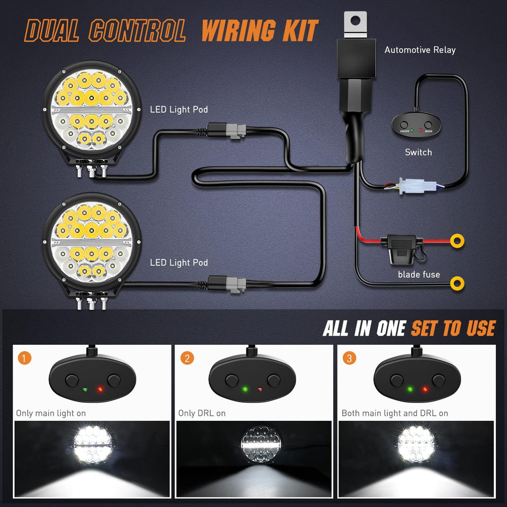 Nilight 7 Inch 2 PCS 90W 9850LM Round LED Offroad Driving Lights with DRL