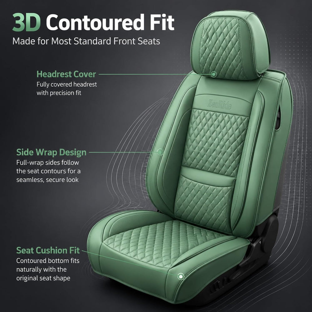 Green Thick Nappa Leather Automotive Front Car Seat Covers Set of 2