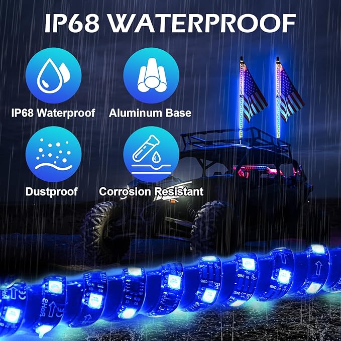 2PCS 3FT RGB LED Whip Light