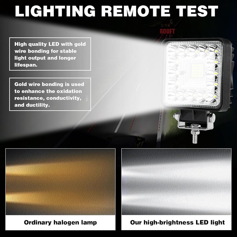 LED Tractor Work Lights,4 Inch LED Pods Lights 123W Square 12V 24V Spot Beam ...