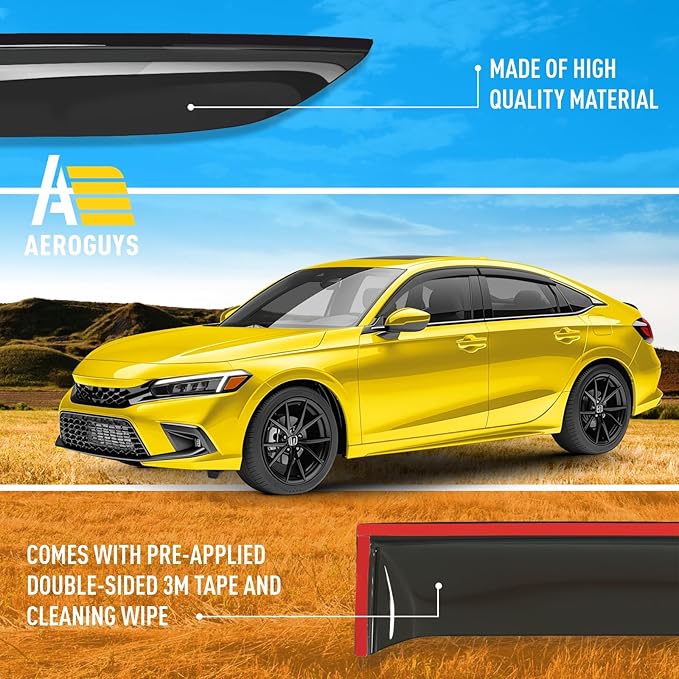 Extra Durable Window Deflectors Tape-On Window Visors Rain Guards Fit (4pcs)