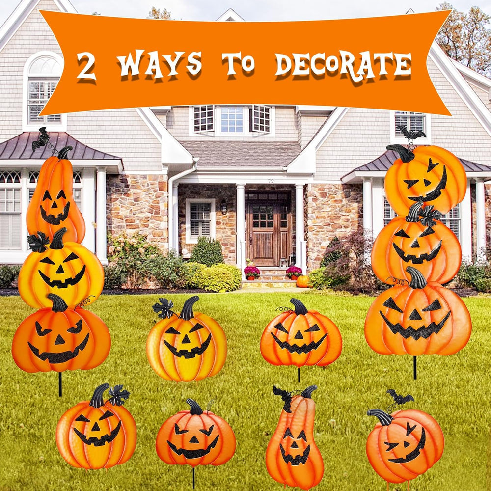 Juegoal 2 Pack Halloween Garden Stakes, Stacked Metal Pumpkins Jack-o-Lantern...