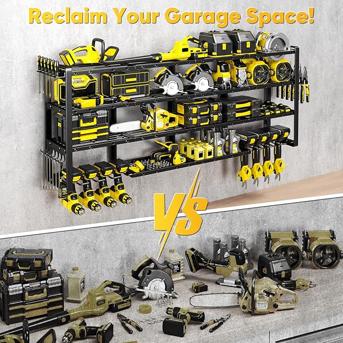 64”W Power Tool Organizer Wall Mount, Heavy Duty 8-Drill Cordless Drill Holder